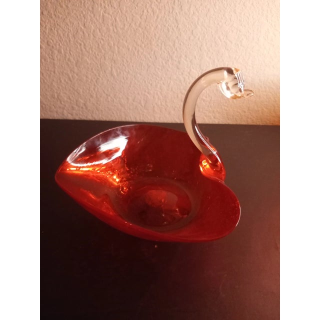 Vintage Crackled Red Art Glass Heart Shaped Swan Figurine Catchall For Sale - Image 4 of 8
