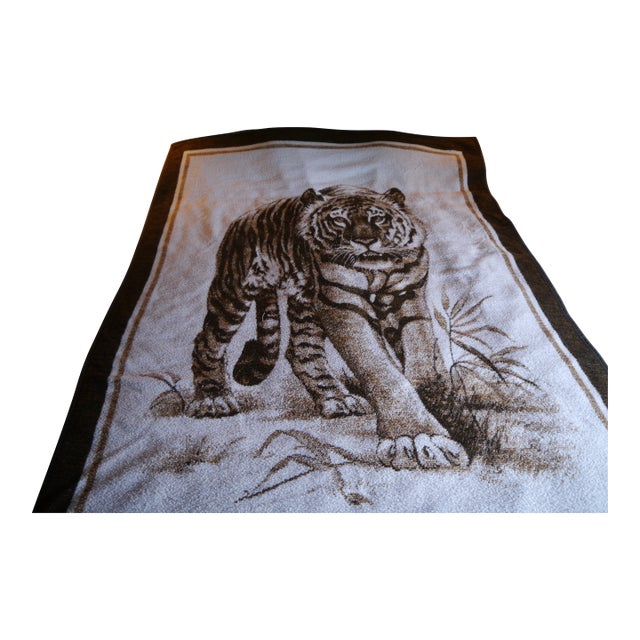 Biederlack Style Tiger Throw Blanket Very Soft 53" X 73" Reversible Vintage For Sale