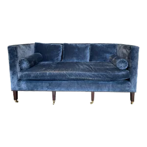 George III Style Mahogany and Blue Velvet Sofa