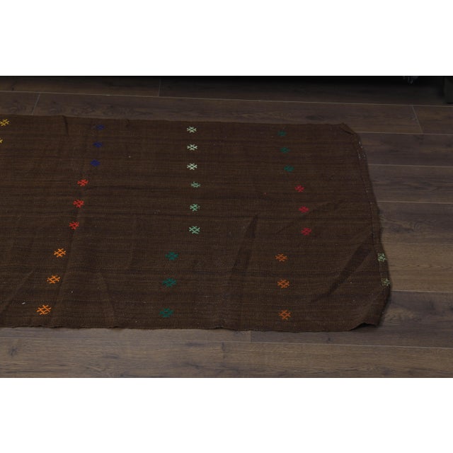 Brown Colorful Vintage Handmade Turkish KIlim Area Rug For Sale - Image 9 of 11