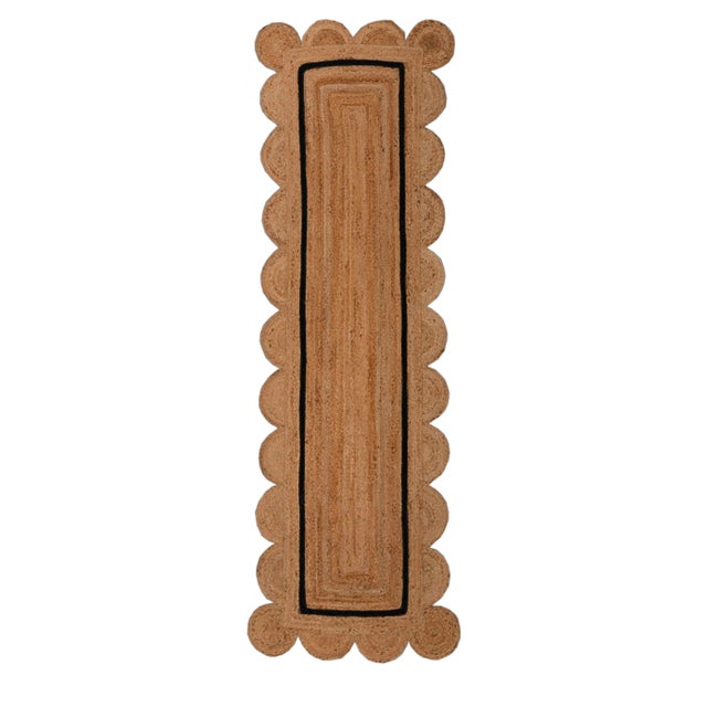 3x20 Ft. Black Jute Scallop Single Border Handmade Boho Rug For Sale - Image 12 of 12