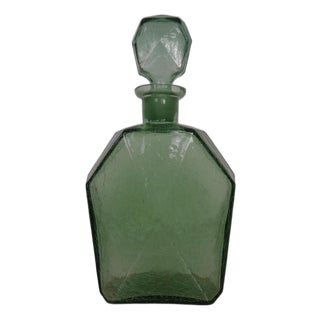 Green Craquele Glass Decanter with Stopper, France, 1960s For Sale