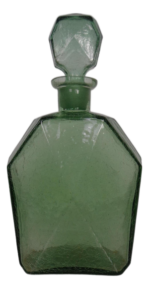 Green Craquele Glass Decanter with Stopper, France, 1960s