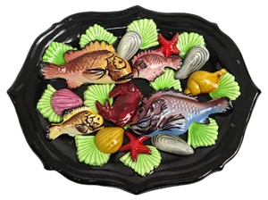 Mid-Century Modern Oval Majolica Wall Plate with Sea Creatures from Vallauris, 1960s