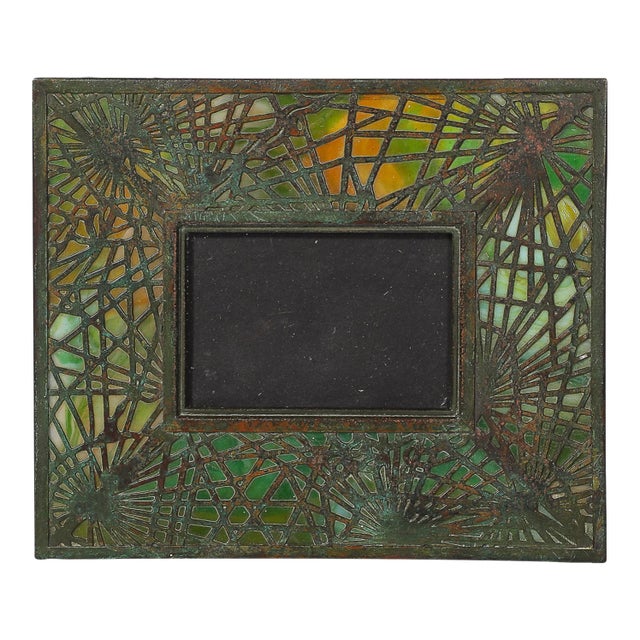 Tiffany Studios Bronze & Favrile Slag Glass Pine Needle Pattern Picture Frame For Sale