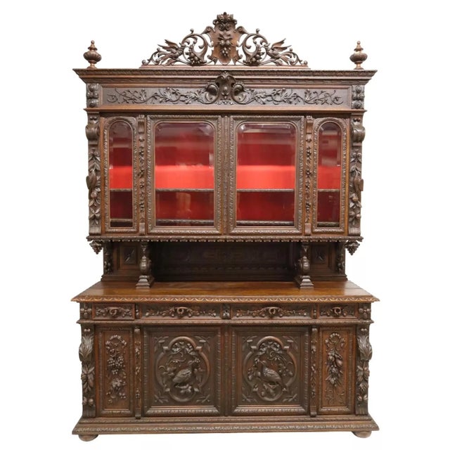 20th C. Antique French Henri II Style, Carved, Oak, Beveled Glass, Hunt Sideboard!! For Sale - Image 4 of 8