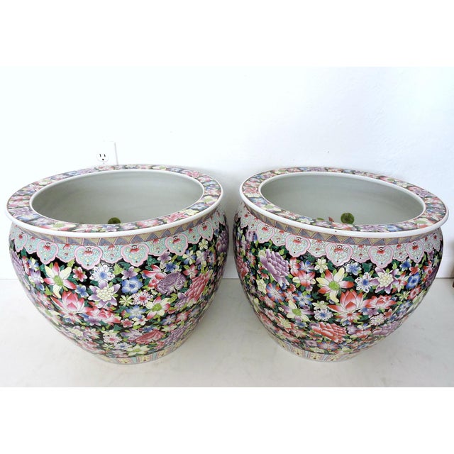 Vintage Chinese Porcelain 'Famille Noire' Floral Gold Fish ...