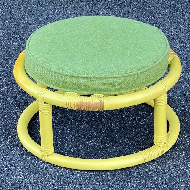 Mid-Century Modern Vintage Round Rattan Footstool or Ottoman For Sale - Image 3 of 13