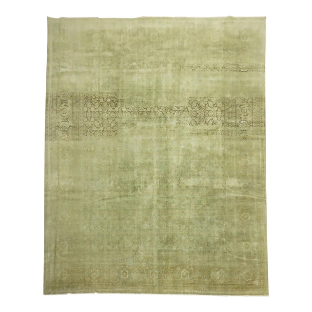 Early 20th Century Green Persian Tabriz Herati Rug - 10'4" x 13'2" For Sale