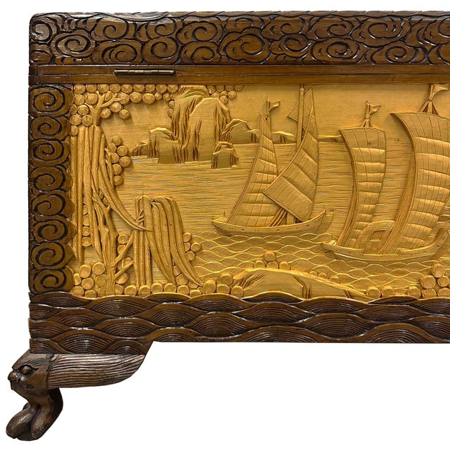 Early 20th Century Chinese Carved Camphor Wood Hope Chest For Sale - Image 13 of 16