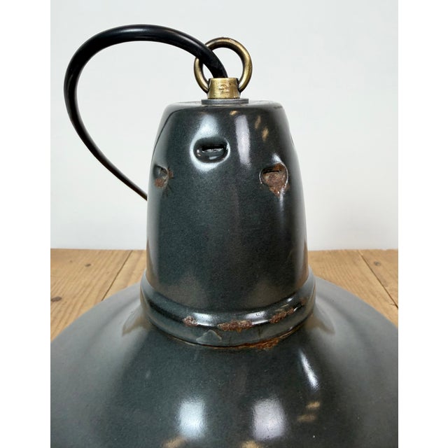 Industrial French Black Enamel Factory Pendant Lamp, 1960s For Sale - Image 13 of 17