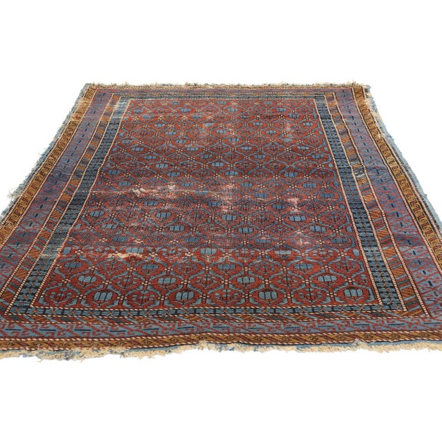 Rustic Distressed Antique Persian Kuba Rug - 04'01 X 06'02 For Sale - Image 3 of 9