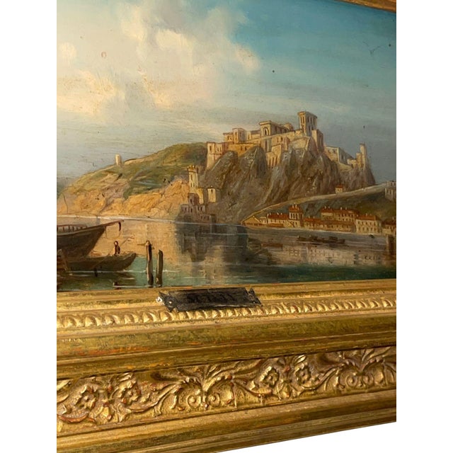 Wood Late 19th Century Pair of European Castle Landscape Paintings by M. Day For Sale - Image 7 of 11