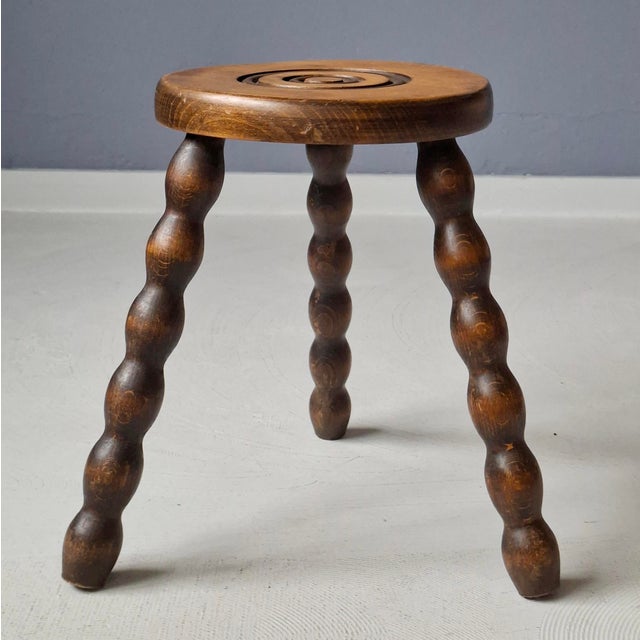 Brown Vintage French Bobbin Stools, 1960s, Set of 2 For Sale - Image 8 of 10