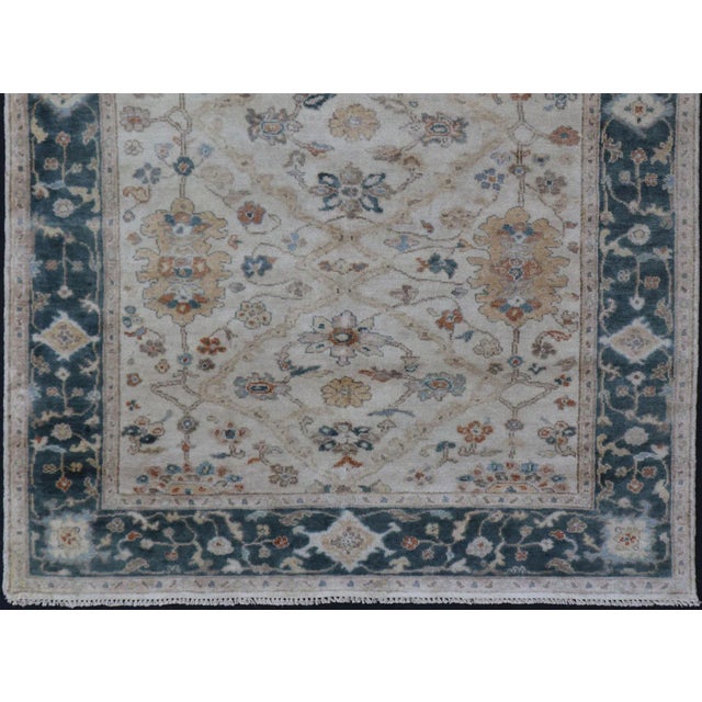 Hand-Knotted Oushak Rug by Keivan Woven Arts, Navy Floral Design 5'7 X 8'8 For Sale - Image 4 of 12