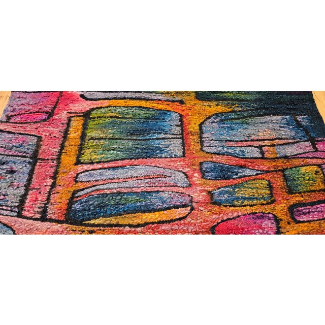 Vintage Mid-Century Tapestry, Handwoven Wool, Folkloric Rider Design, 40" X 86" For Sale - Image 15 of 15