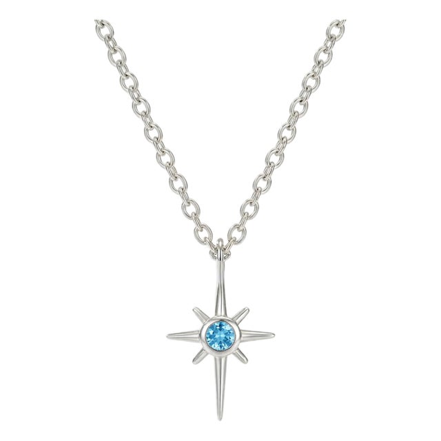 Swiss Blue Topaz Star Pendant, Northern Star Celestial Pendant For Sale