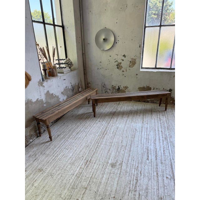 Vintage Benches with Oak and Beech Slats, 1950, Set of 2 For Sale - Image 10 of 15
