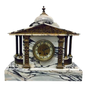 Antique 1920’s White Marble Neoclassical Mantle Clock