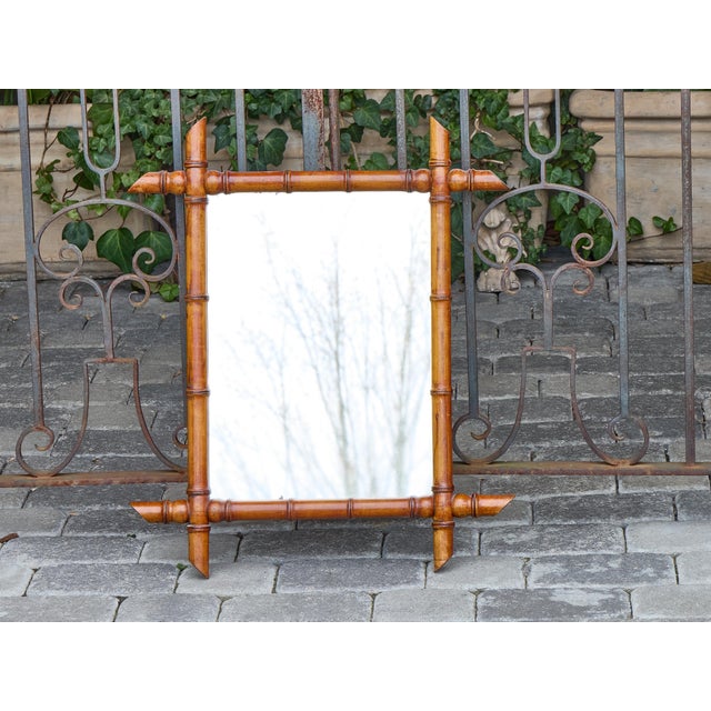 French Faux Bamboo Wall Mirror with Turned Wood Frame, circa 1900 For Sale - Image 4 of 12
