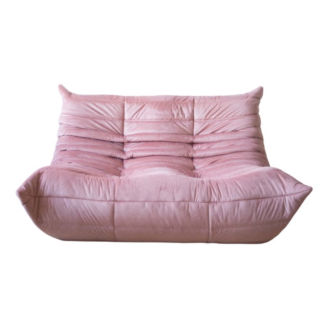 Pink Pearl Velvet Togo 2-Seat attributed to Michel Ducaroy for Ligne Roset For Sale