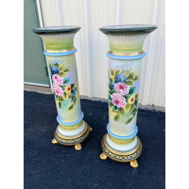 32" Italian Capodimonte Porcelain Columns or Pedestals- A Pair For Sale - Image 4 of 12