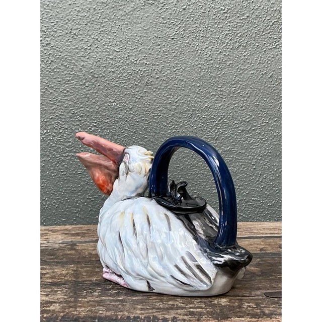 Off-white Vintage Coastal Glazed Ceramic Pelican Teapot For Sale - Image 8 of 12