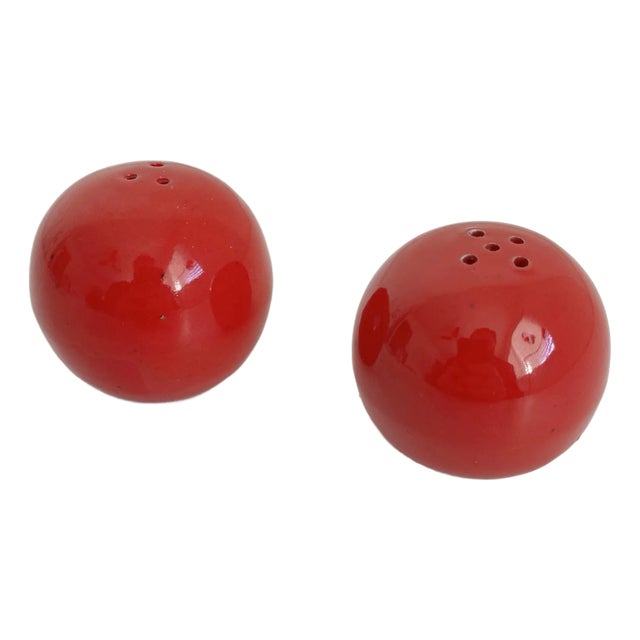 1960s Italian Tomato Red Ceramic Salt and Pepper Shakers For Sale