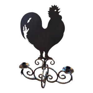 Mid 20th Century Wrought Iron Rooster 2-Arm Candelabra