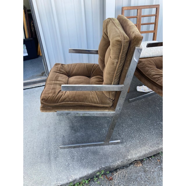 Mid-20th Century Milo Baughman Style Flat Bar Chrome Sled-Base Dining Chairs - Set of 6 For Sale - Image 9 of 10