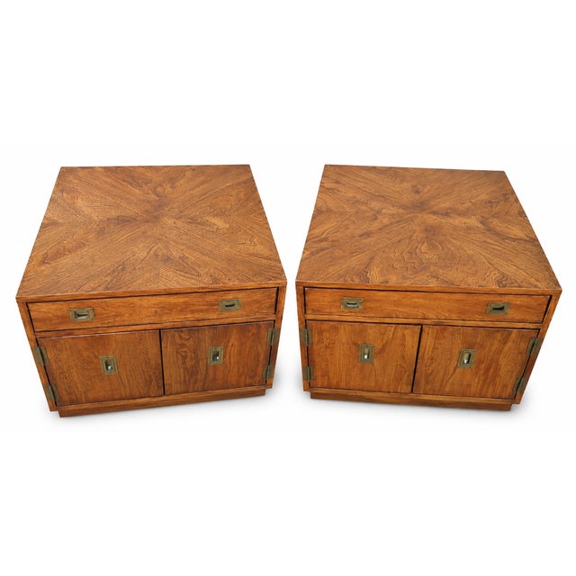 Wood Pair of Vintage Campaign Style Nightstands / End Tables For Sale - Image 7 of 8