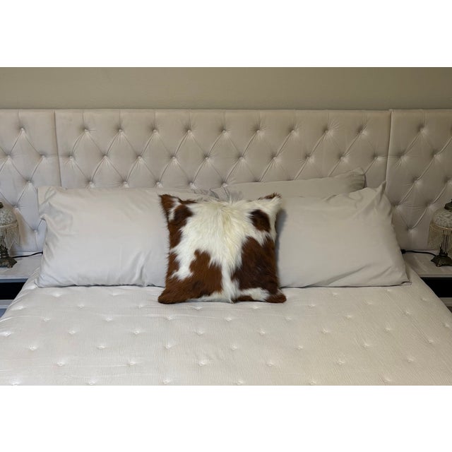 18x18 Tri-Color Premium Long-Haired Colombian Cowhide Pillow Cover – Handcrafted by Pablo Sota Designs For Sale - Image 11 of 11