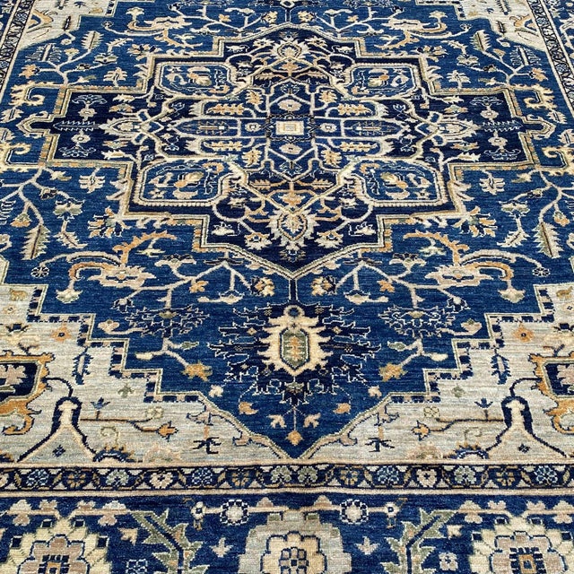 Fine Navy Blue Persian Tabriz Hand-Knotted Wool Rug - 8' X 9'10" For Sale - Image 6 of 16