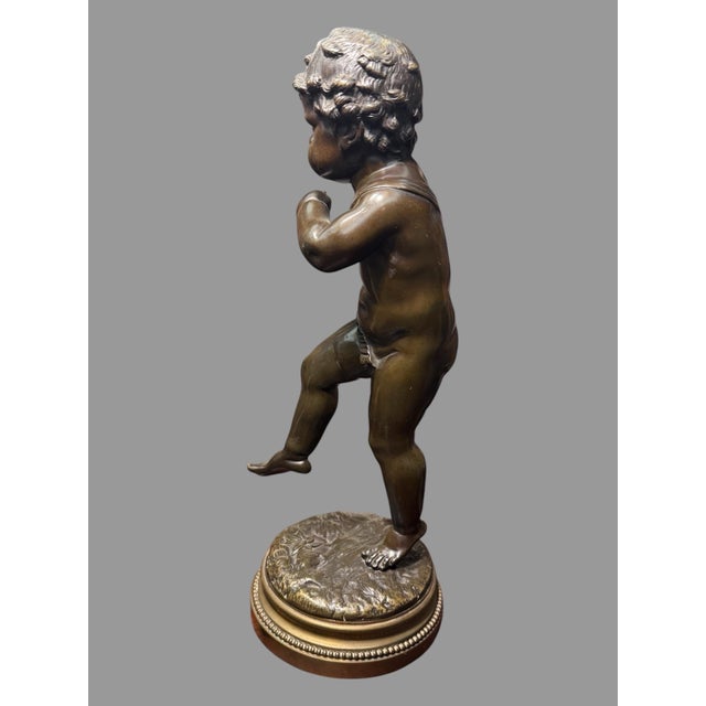 Early 20th Century Antique Victorian Clodion 13.5" Figural Bronze Statue Sculpture Musician For Sale - Image 5 of 8