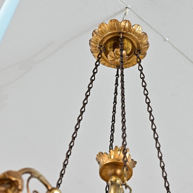 Wood 19th Century Neoclassical Giltwood Candle Chandelier For Sale - Image 7 of 12
