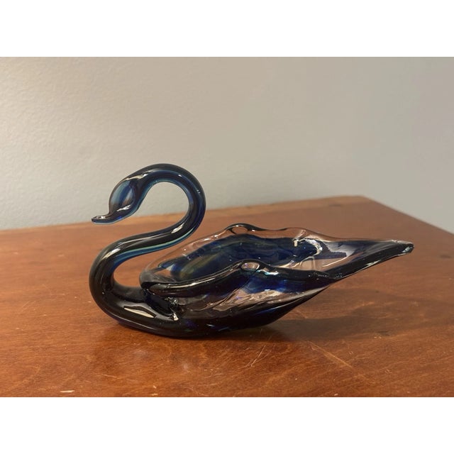 1990s Vintage Murano Style Hand Blown Art Glass Swan Dish Trinket Bowl For Sale - Image 5 of 6