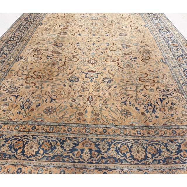 Blue Antique Persian Tabriz Floral Handmade Wool Rug For Sale - Image 8 of 9