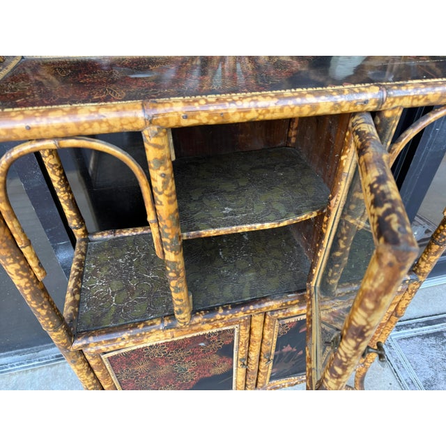 Wood 19th-C. Aesthetic Movement English Burnt Tortoise Bamboo Chinoiserie Cabinet For Sale - Image 7 of 7