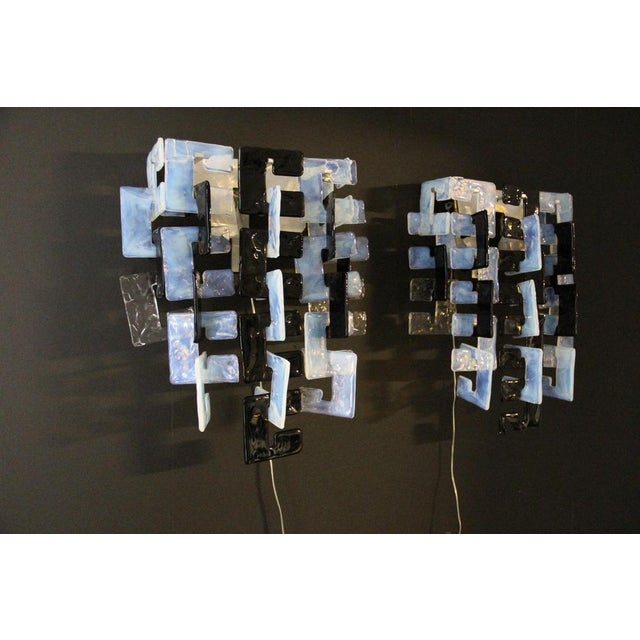 Modern Wall Lights in Black, Iridescent Murano Glass and Crystal for Mazzega, 1960s, Set of 2 For Sale - Image 4 of 18