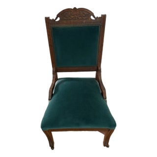 Antique 19th Century Victorian Eastlake Crushed Green Velvet Parlor Side Chair For Sale
