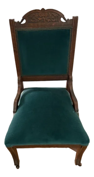 Antique 19th Century Victorian Eastlake Crushed Green Velvet Parlor Side Chair
