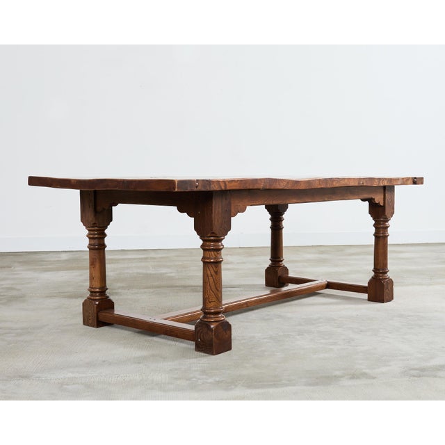 Early 20th Century Country French Provincial Hardwood Farmhouse Trestle Dining Table For Sale - Image 5 of 12