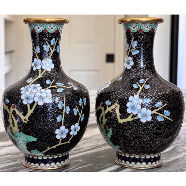 Metal Made in Japan Cloissonne Vases - A Pair For Sale - Image 7 of 9