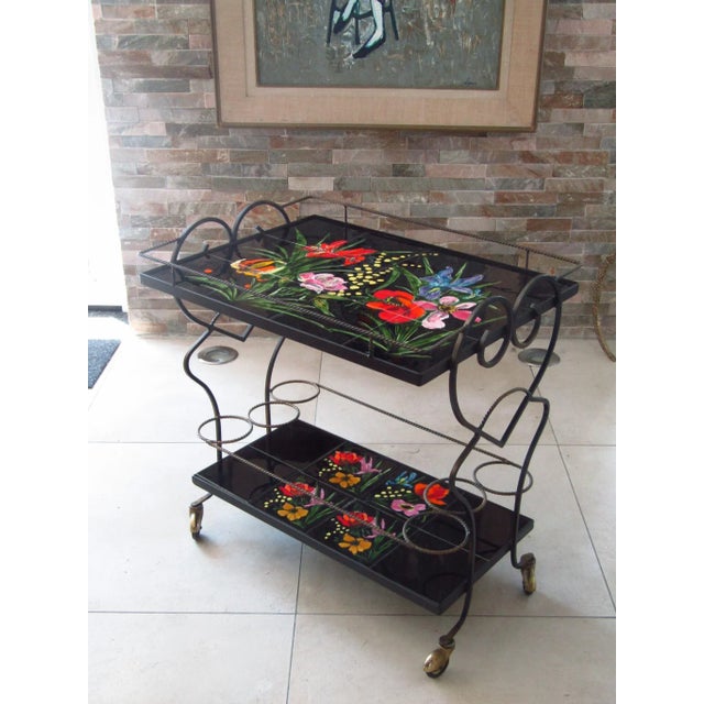Black Mid-Century Bar Cart with Vallauris Tiles, 1950s For Sale - Image 8 of 11