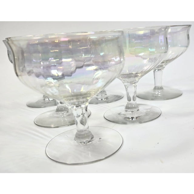 Glass Iridescent Opalescent Champagne Coupes- Set of Six For Sale - Image 7 of 12