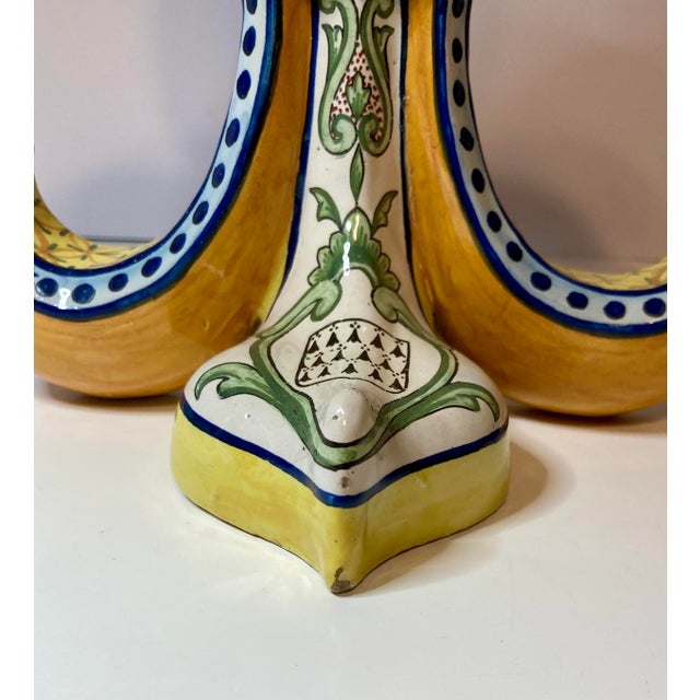Antique Large Pair of French Hb Quimper Fleur De Lys Vases For Sale - Image 18 of 18