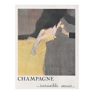 1949 Mid-Century French Champagne Alcohol Advertisement Print, by Gruau, Matted