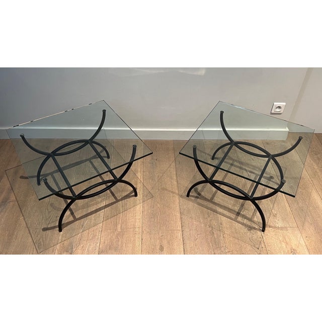 Glass Black Lacquered Side Tables. French Work. Circa 1950 - a Pair For Sale - Image 7 of 12
