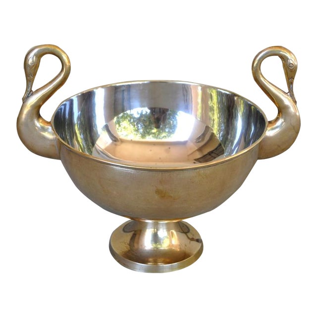 Brass Centerpiece Pedestal Bowl With Swan Handles Chairish