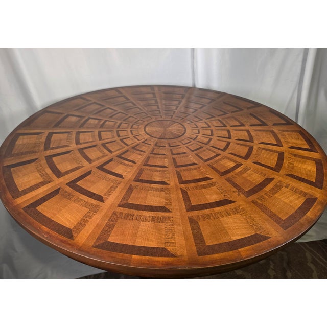 Theodore Alexander Geometric Inlaid Wood Round Pedestal Dining/Entry Table For Sale - Image 15 of 17